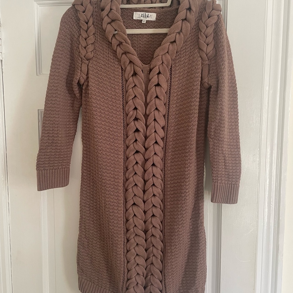 Fabulous Tibi V-Neck Braided Knit Sweater Dress -worn once has small pull seen